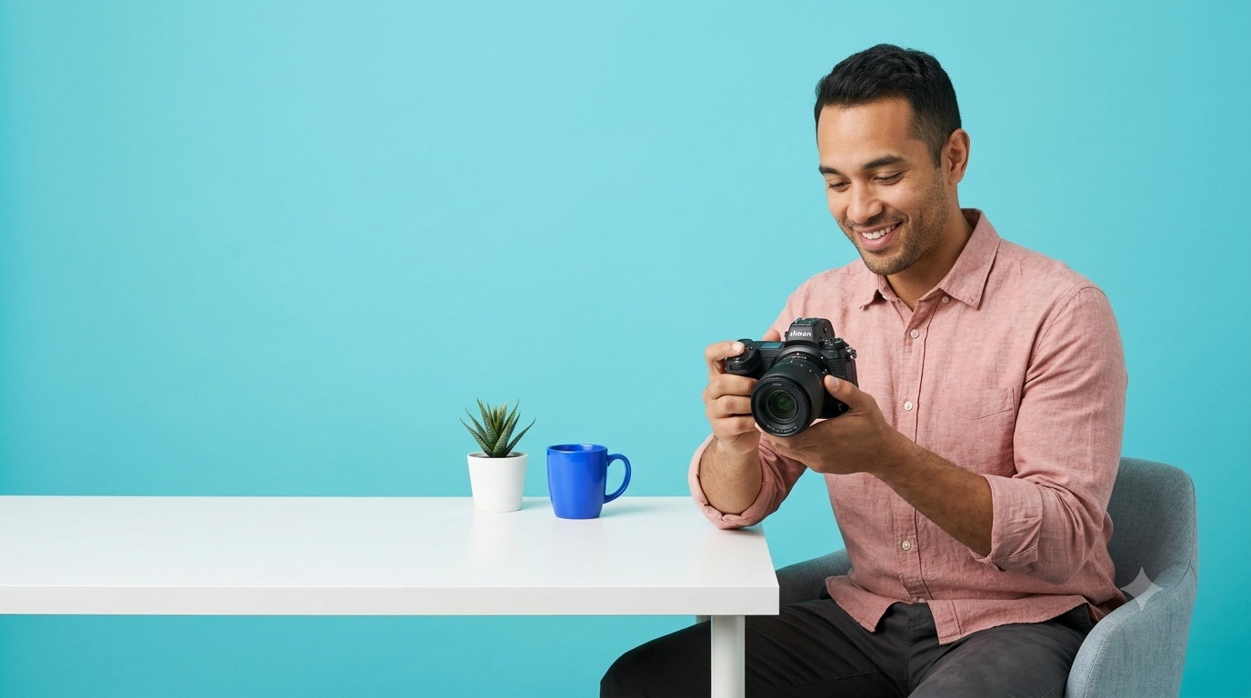 Gemini-generated: male freelancer reviewing camera work